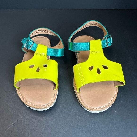 Cat & Jack Yellow And Teal Girls Sandals Size 9 - Picture 1 of 6